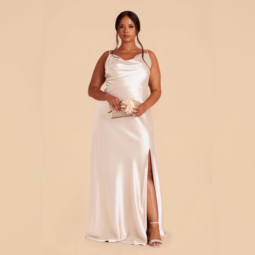 Birdy Gray Lisa Long Shiny Satin Dress - Champagne (2X)